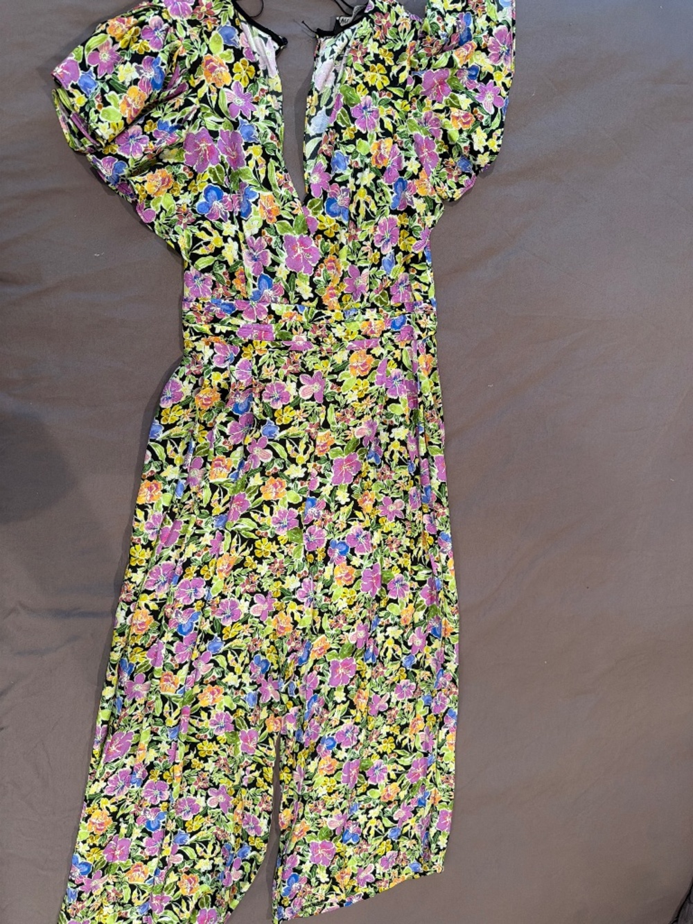 Zara Black Multicolor Floral Flutter Sleeve Jumpsuit NWT Sze M